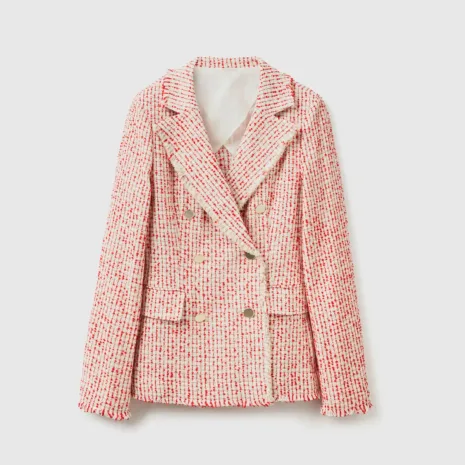 Pink Tweed Double-Breasted Blazer