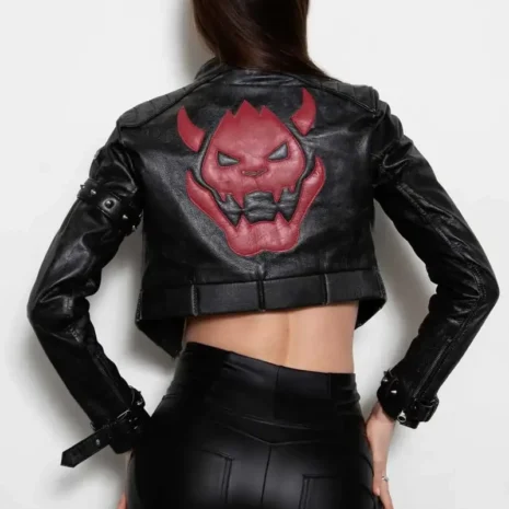 Cropped King Castle Black Leather Jacket