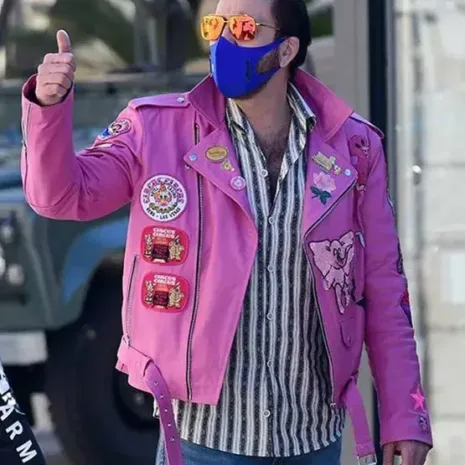 Nicolas Cage Pink Moto Leather Jacket