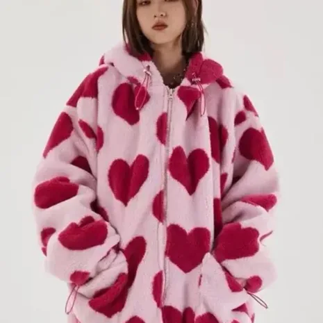 Valentine’s Day Heart Pink Sherpa Hoodie