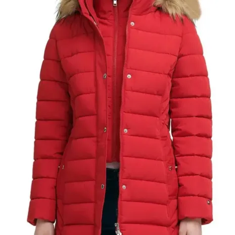 Women’s Red Hooded Fur Coat