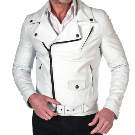 Chiodo biker - White belted nappa lamb leather biker jacket