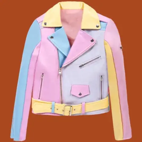 pastel multi colored hayley william biker jacket