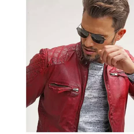 Slim Fit Red Casual Halloween Classic Biker Lambskin Leather Party Men Jacket